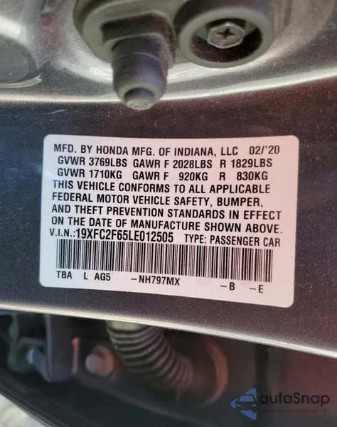 2020 Honda Civic Lx from USA, damaged, VIN 19XFC2F65LE012505